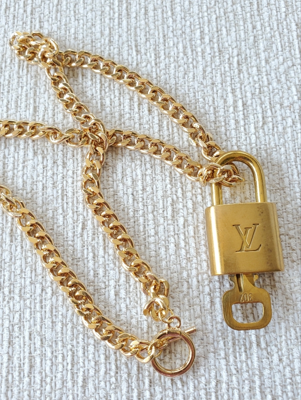 Authentic Louis Vuitton Lock & Key Padlock #307 Gold Padlock Necklace Charm - Picture 5 of 5